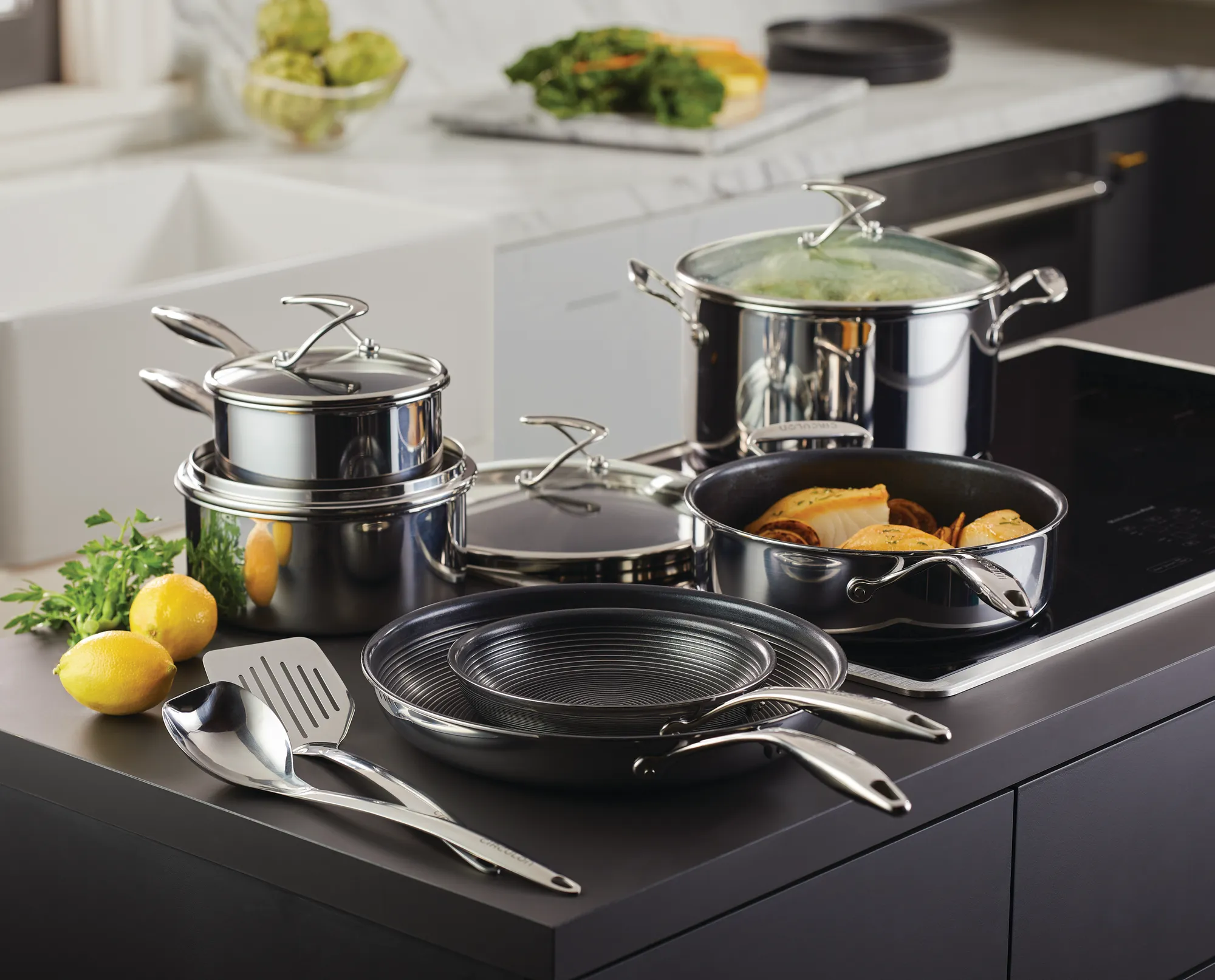 10-Piece Stainless Steel Cookware Set with 2-Piece Bonus Utensil Set
