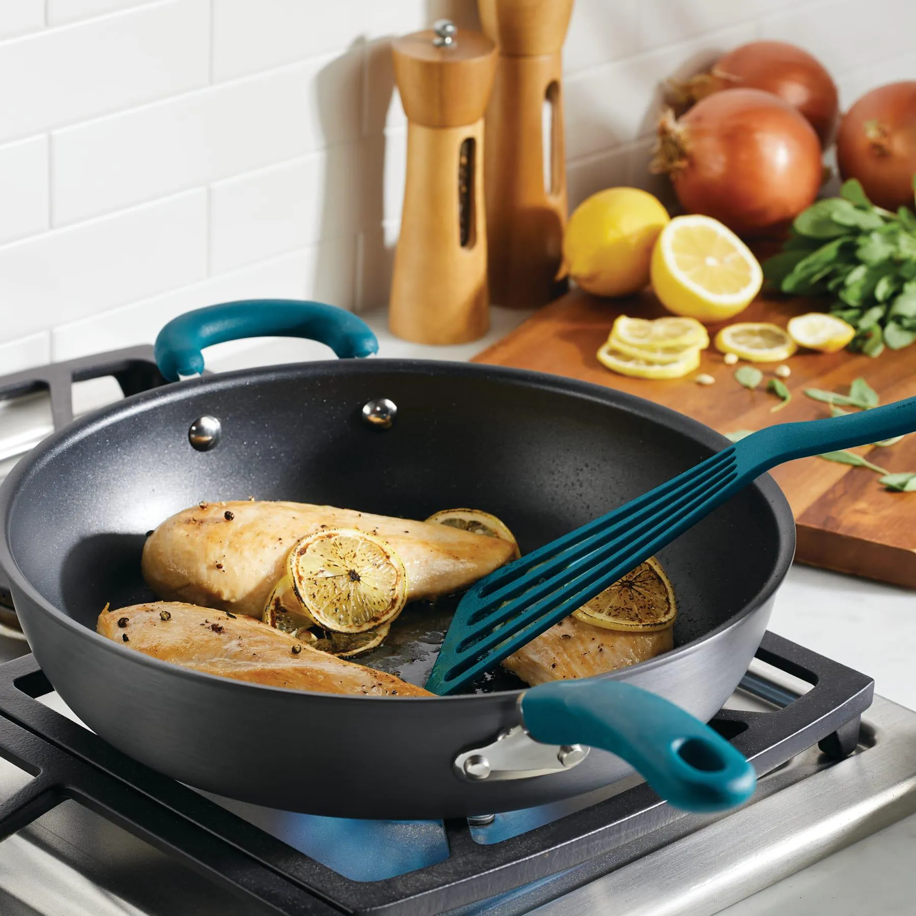 12.5-Inch Create Delicious Anodized Nonstick Induction Deep Frying Pan with Helper Handle