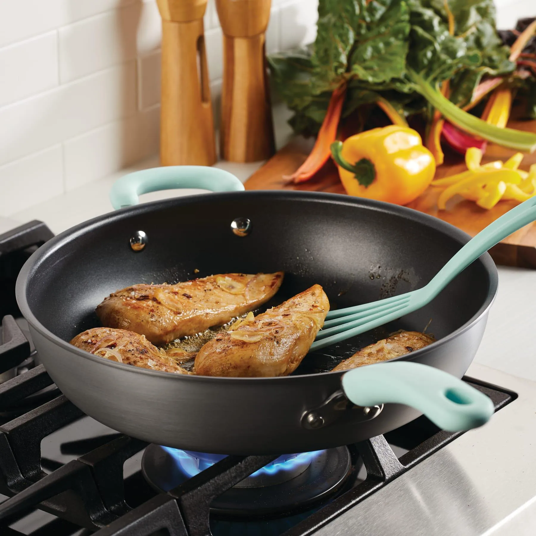 12.5-Inch Create Delicious Anodized Nonstick Induction Deep Frying Pan with Helper Handle