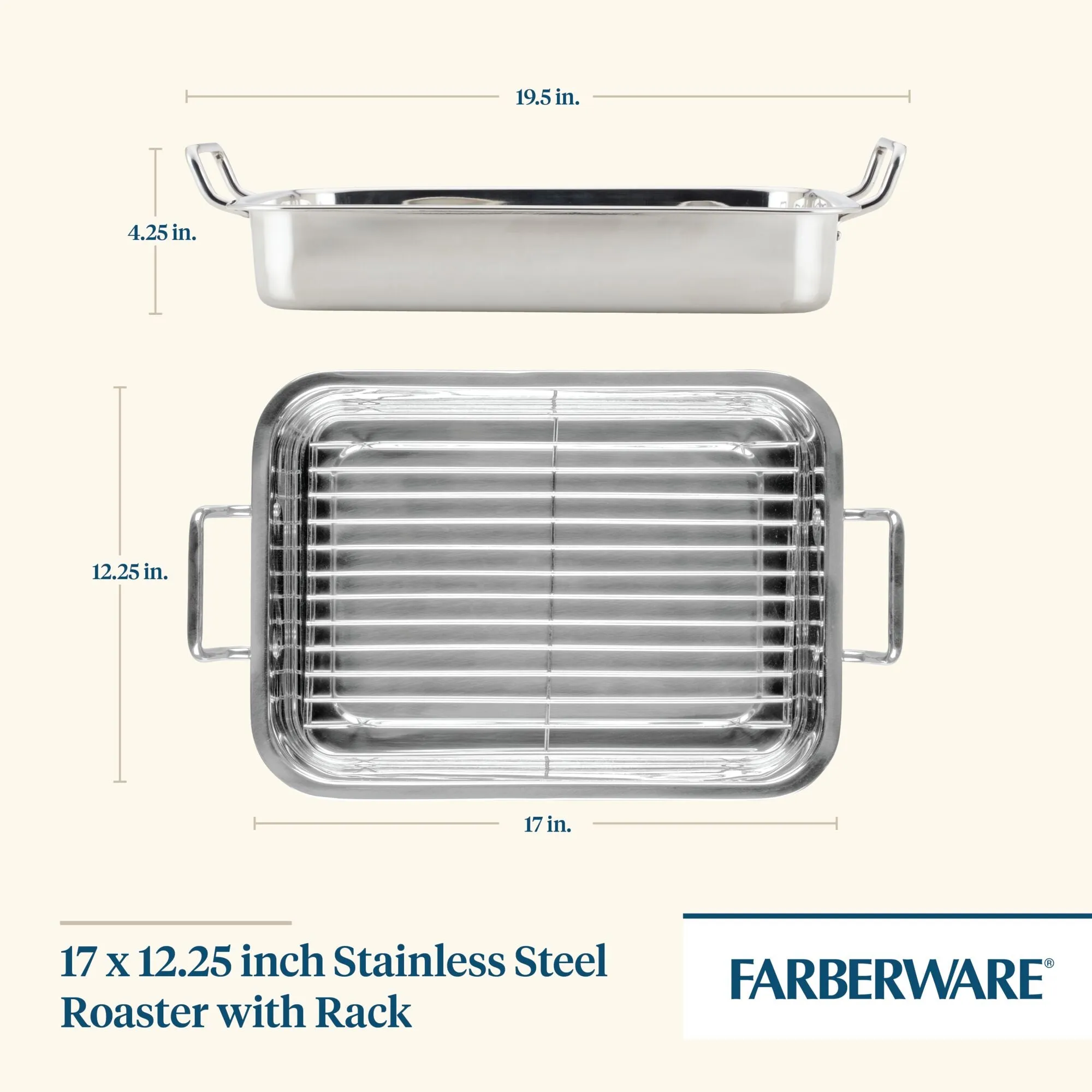 17" x 12.25" Stainless Steel Roaster with Rack