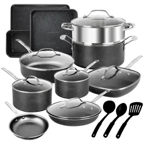 20-Piece EXPRESS SET, Ceramic Nonstick Pots and Pan Set, Bakeware, Utensils, Frying Pan, Stock Pot, Steamer, Stainless Steel Handles