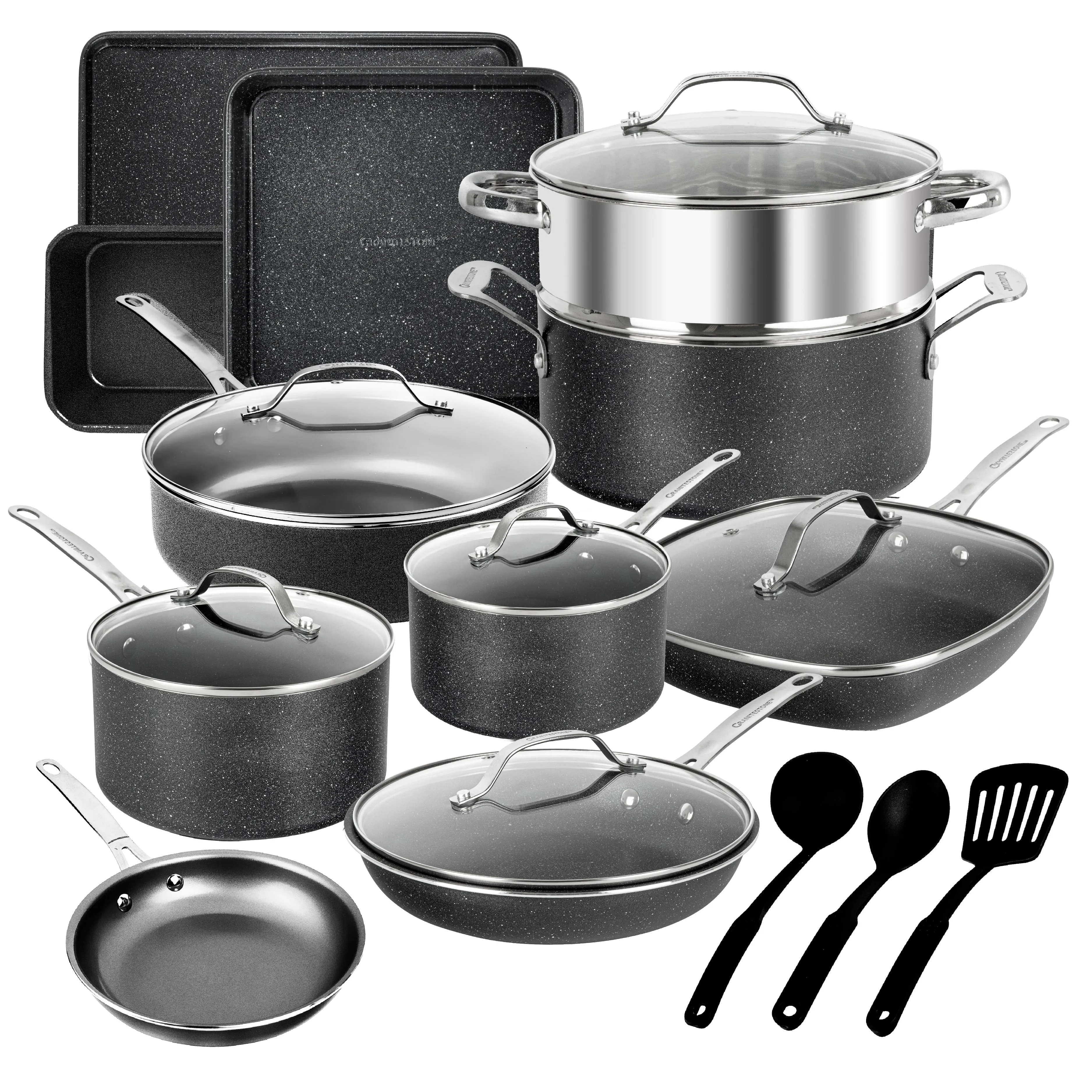 20-Piece EXPRESS SET, Ceramic Nonstick Pots and Pan Set, Bakeware, Utensils, Frying Pan, Stock Pot, Steamer, Stainless Steel Handles