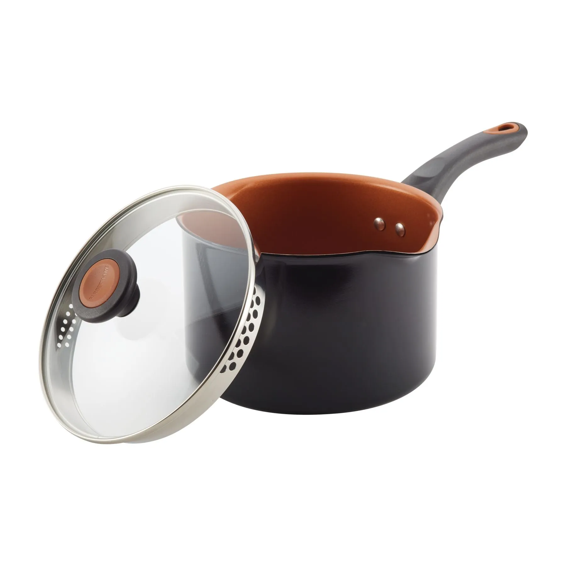 3-Quart Copper Ceramic Nonstick Straining Saucepan