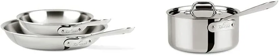 All-Clad D3 Stainless Steel 10 & 12 Inch Fry Pans with All-clad 3-qt Sauce Pan