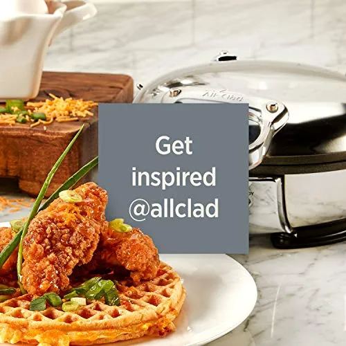 All-Clad WD700162 Stainless Steel Classic Round Waffle Maker with 7 Browning Settings, 4-Section, with All-clad ladle
