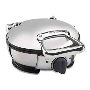 All-Clad WD700162 Stainless Steel Classic Round Waffle Maker with 7 Browning Settings, 4-Section, with All-clad ladle