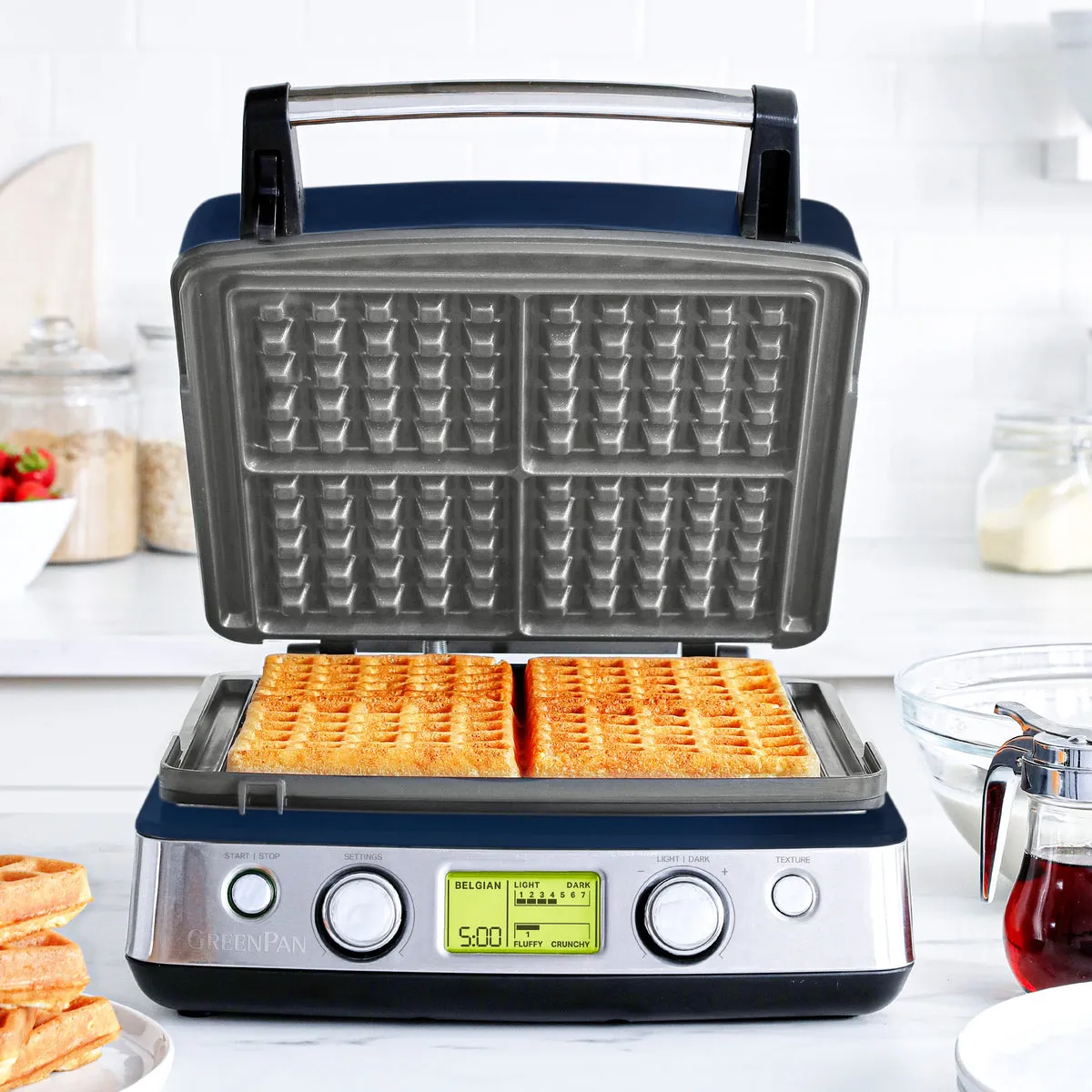 Elite Ceramic Nonstick 4-Square Waffle Maker | Oxford Blue