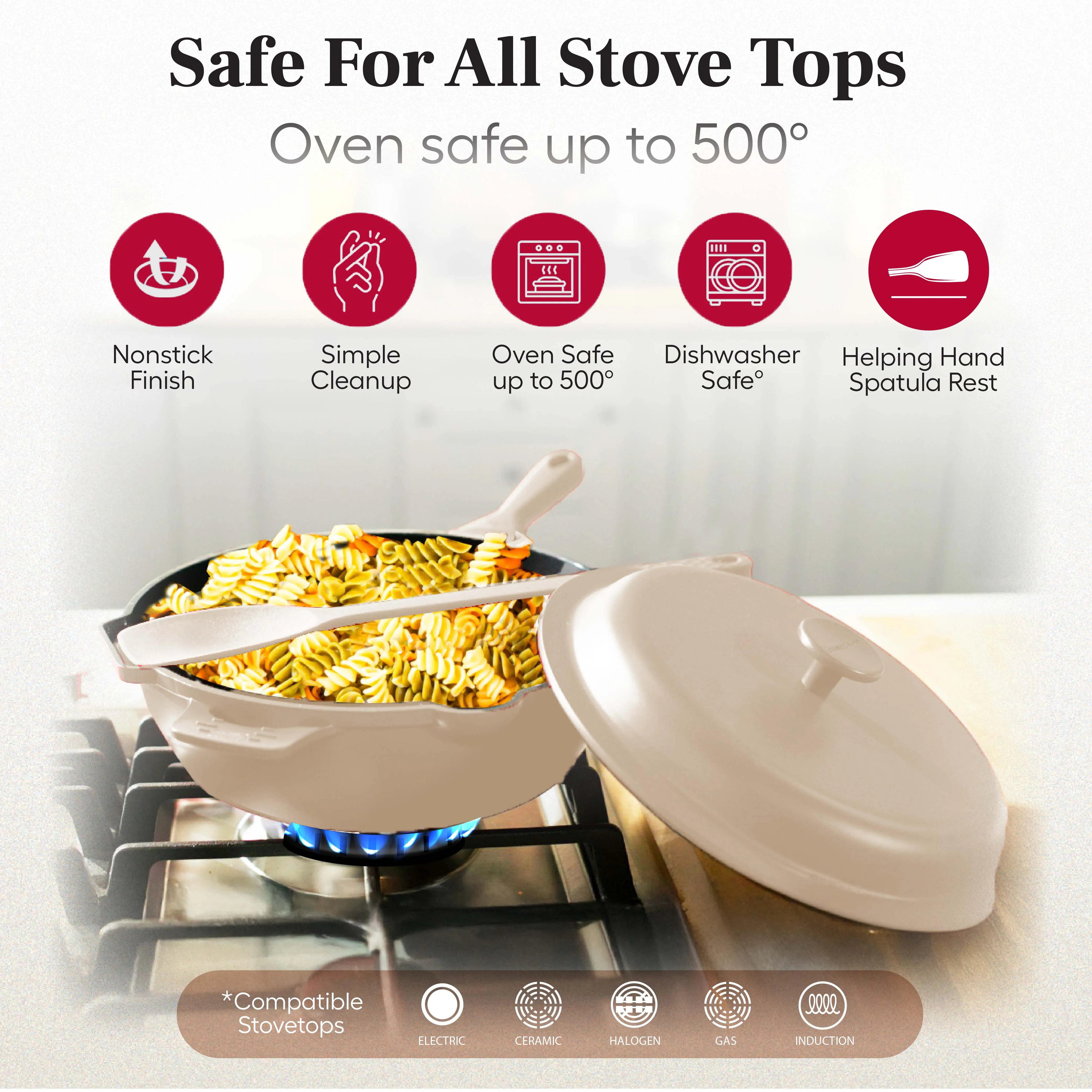Granitestone 10" Zuka Pan – 6-Piece Multi-Functional 10-in-1 Everyday Pan Set with Lid, Nylon Spoon & Steamer Basket