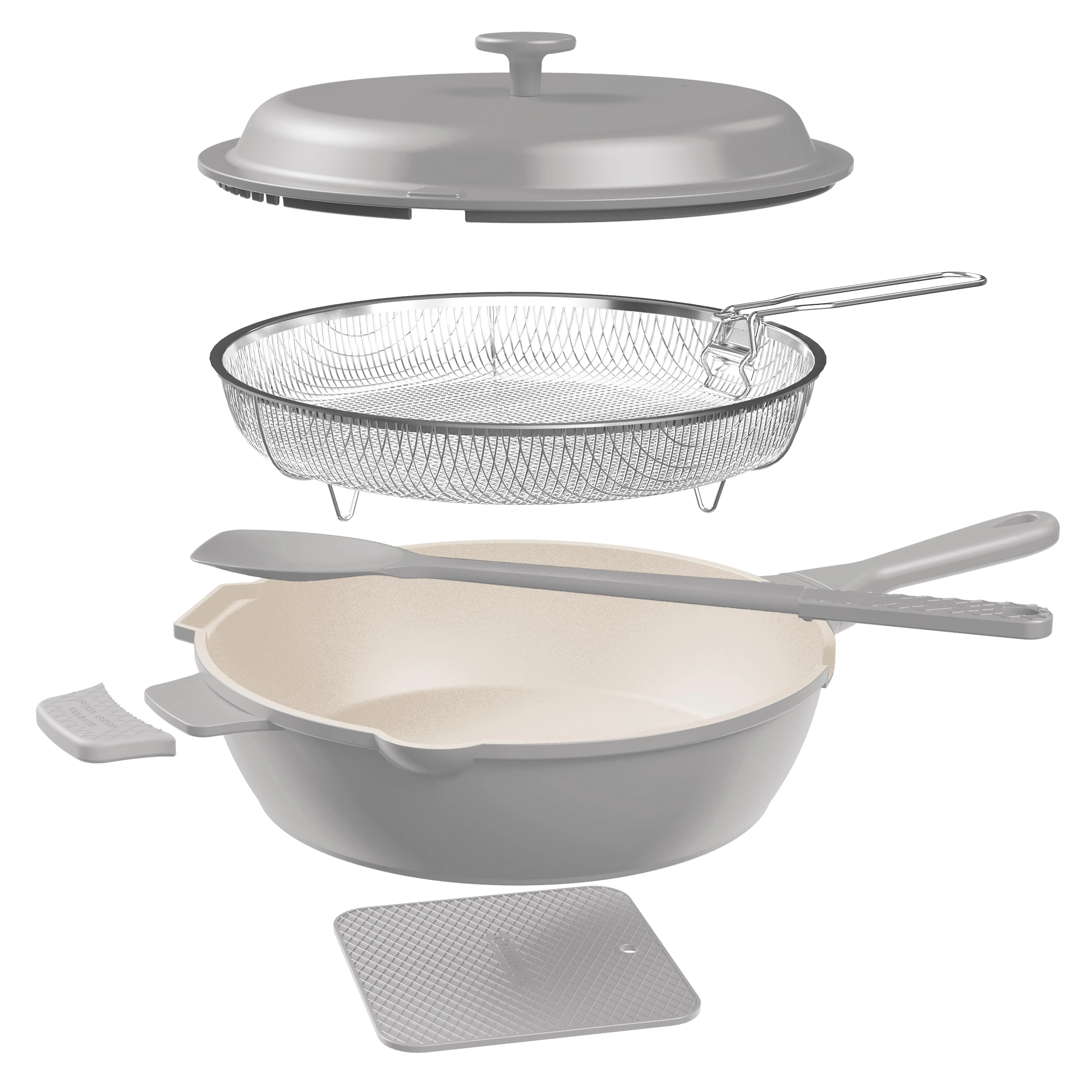 Granitestone 10" Zuka Pan – 6-Piece Multi-Functional 10-in-1 Everyday Pan Set with Lid, Nylon Spoon & Steamer Basket