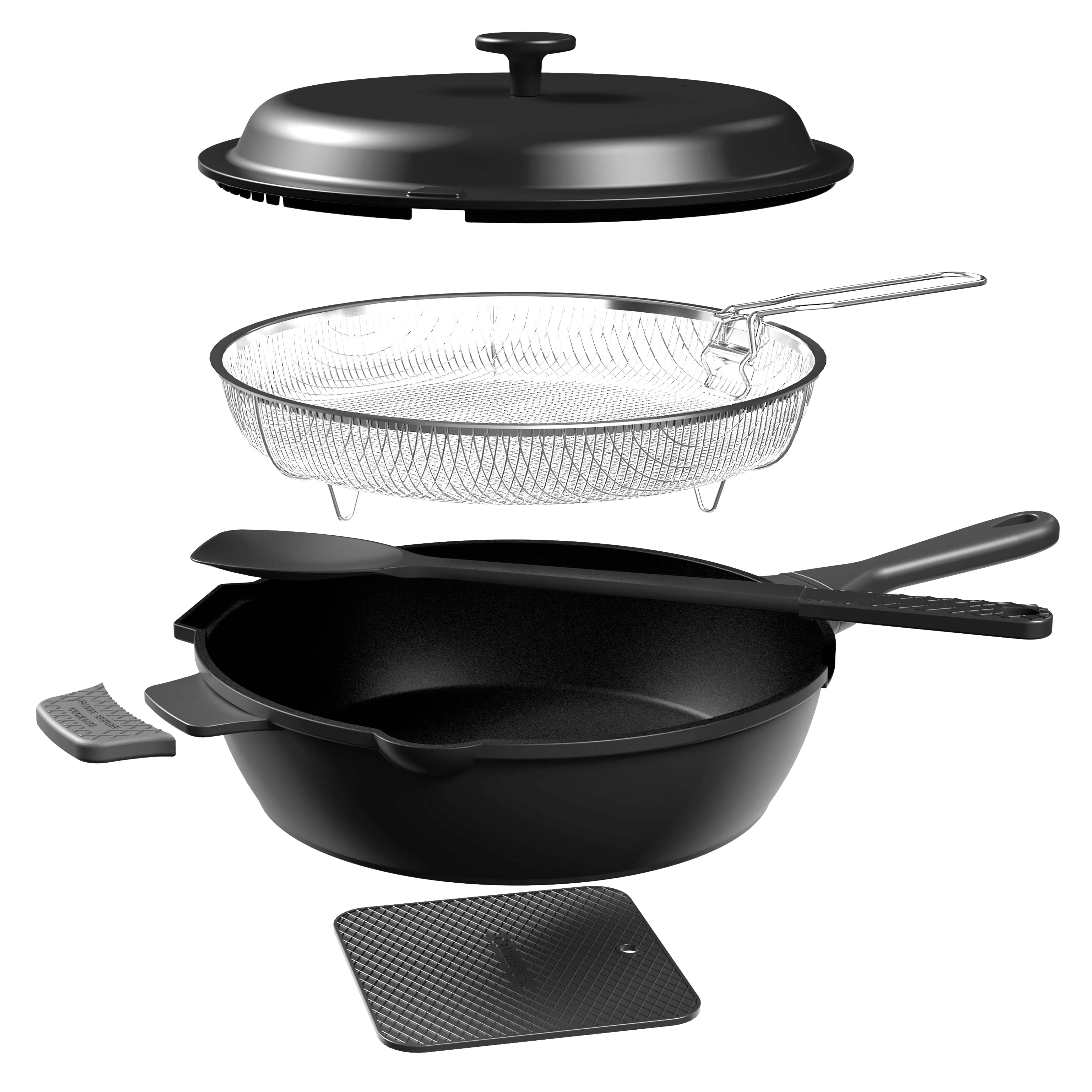Granitestone 10" Zuka Pan – 6-Piece Multi-Functional 10-in-1 Everyday Pan Set with Lid, Nylon Spoon & Steamer Basket