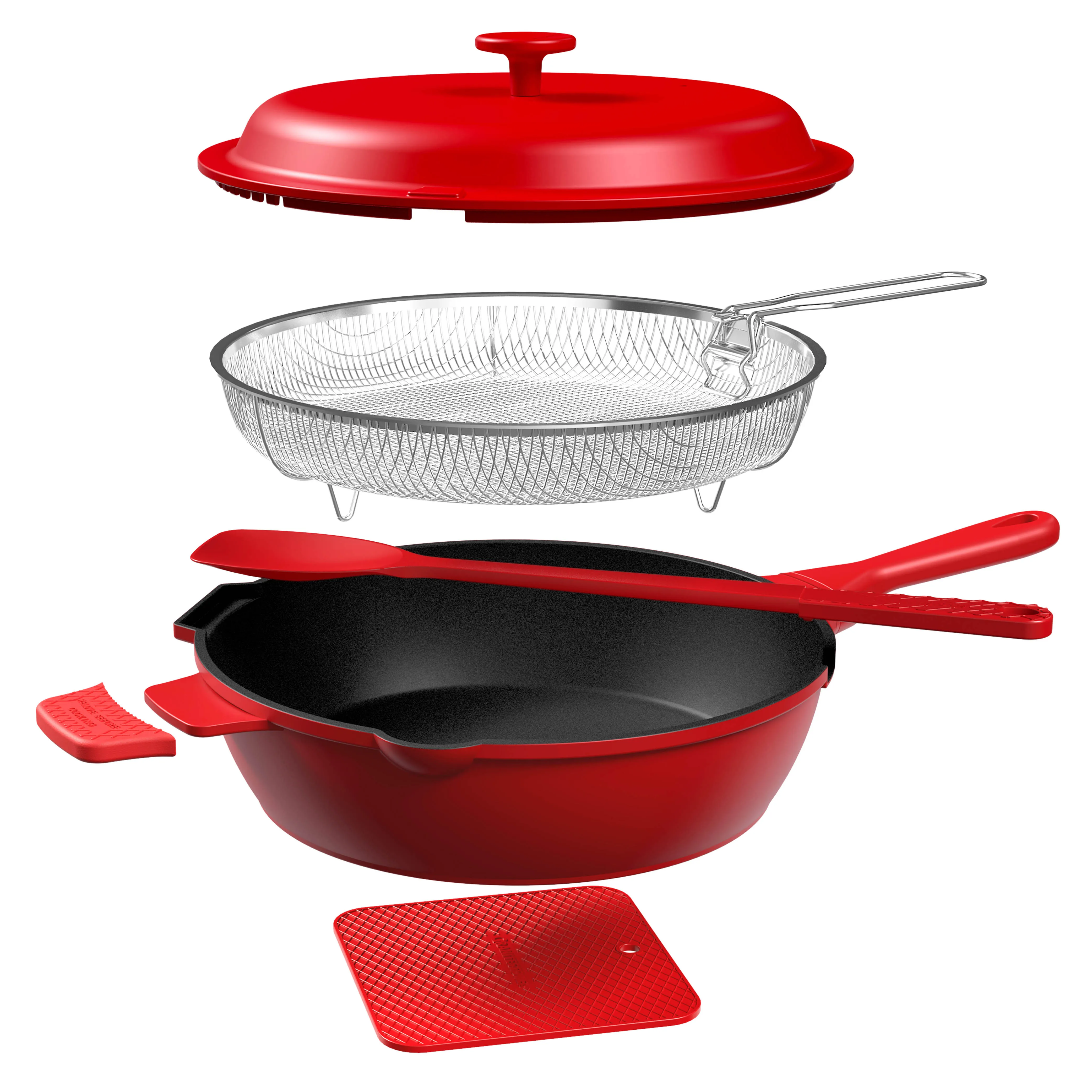 Granitestone 10" Zuka Pan – 6-Piece Multi-Functional 10-in-1 Everyday Pan Set with Lid, Nylon Spoon & Steamer Basket