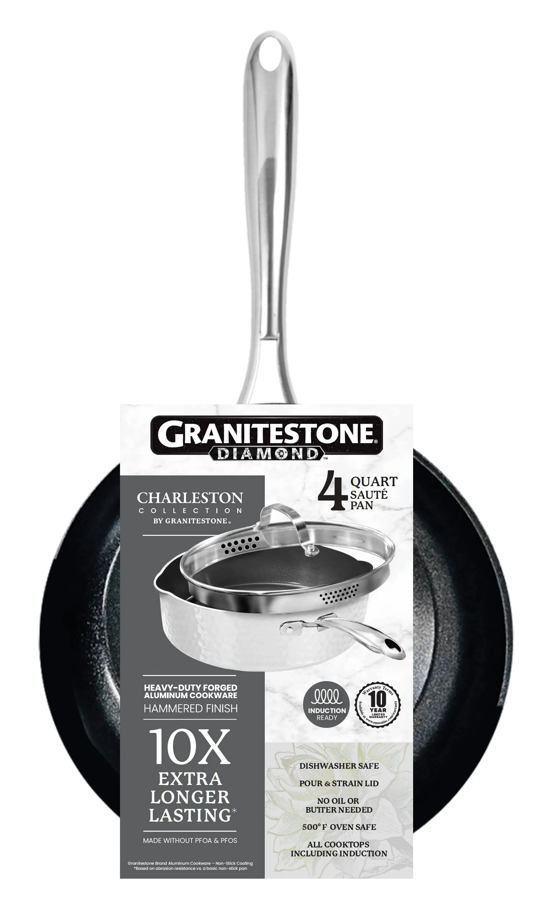 Granitestone Charleston Collection - Hammered Cookware - Pans, Available in Navy, Black, and White