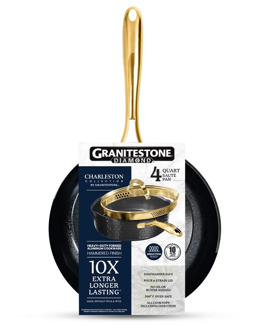 Granitestone Charleston Collection - Hammered Cookware - Pans, Available in Navy, Black, and White