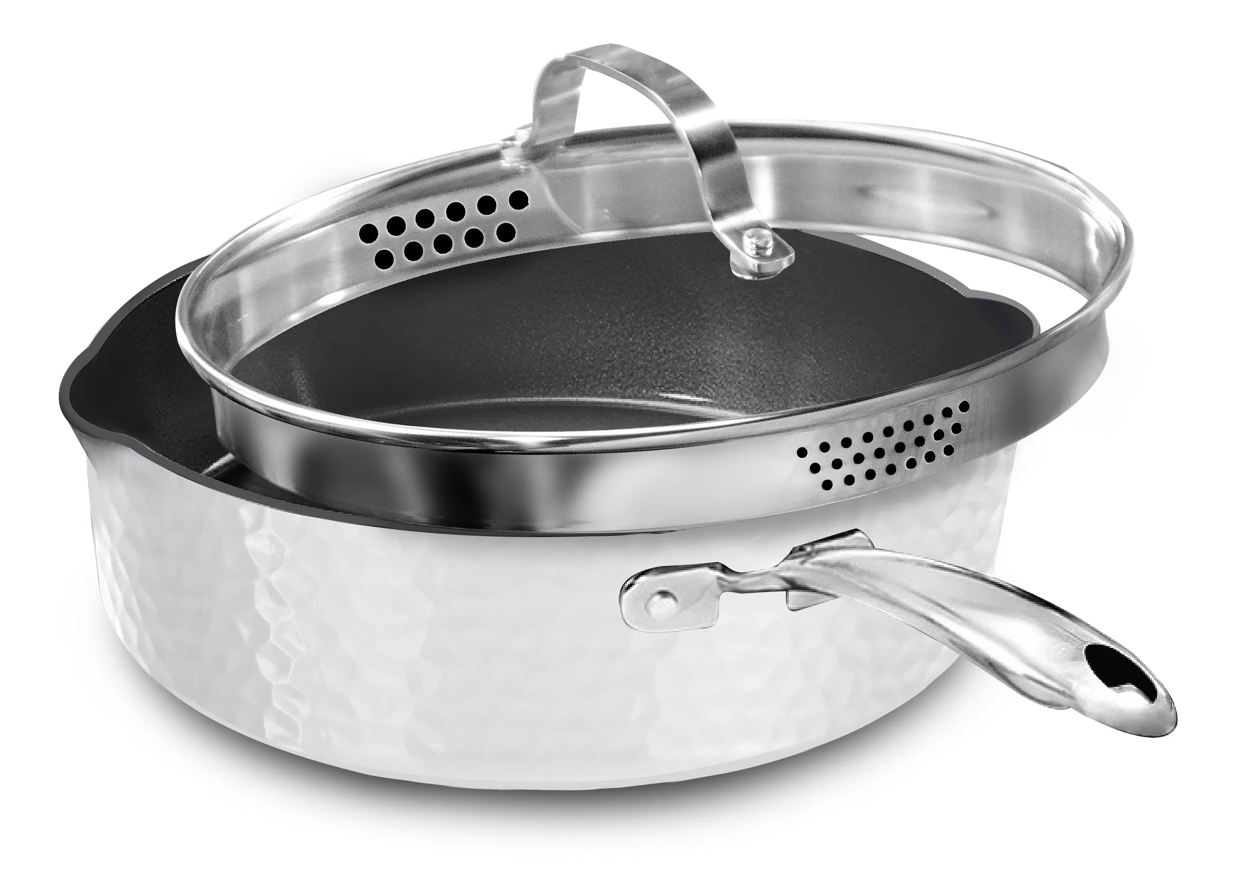 Granitestone Charleston Collection - Hammered Cookware - Pans, Available in Navy, Black, and White