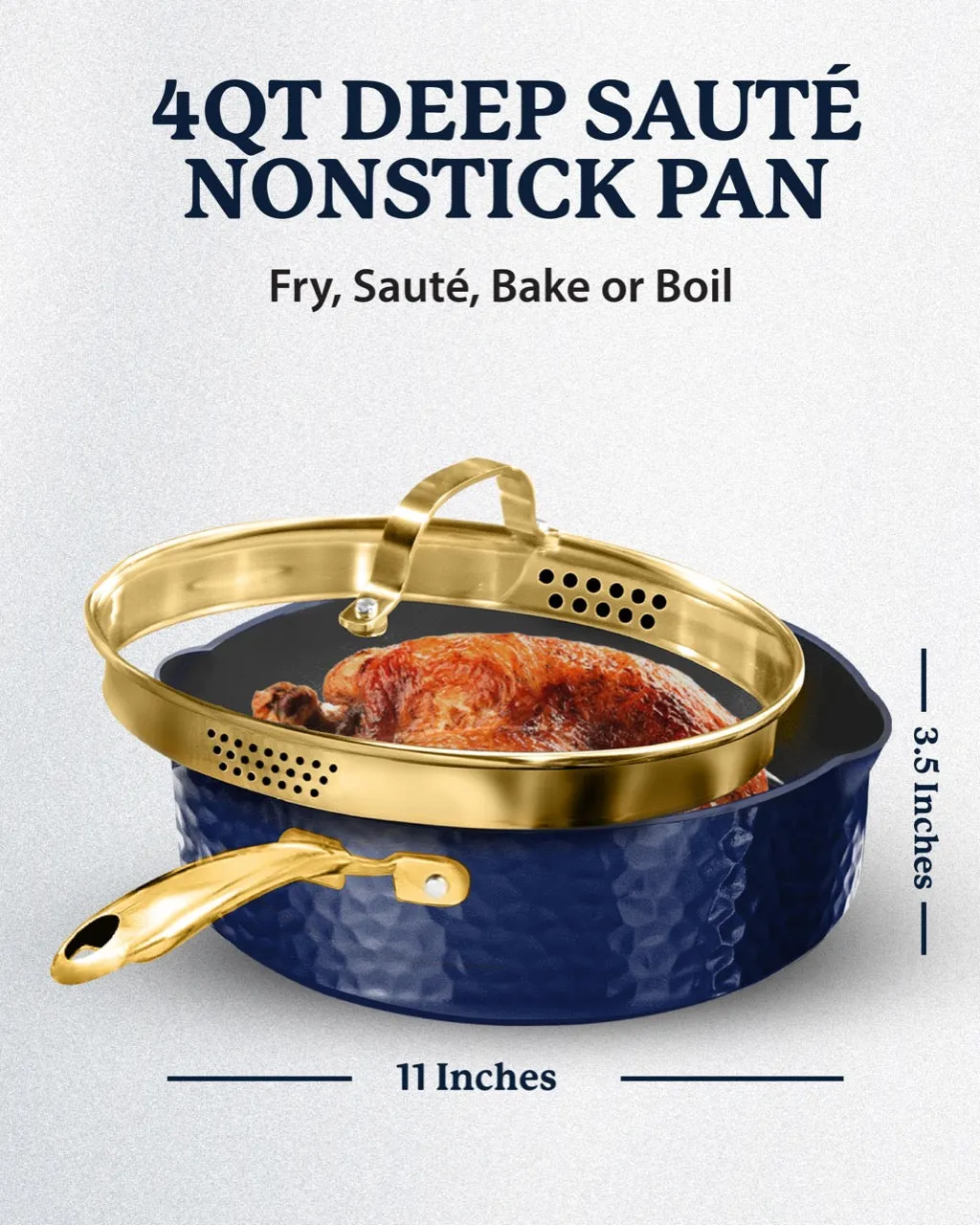 Granitestone Charleston Collection - Hammered Cookware - Pans, Available in Navy, Black, and White