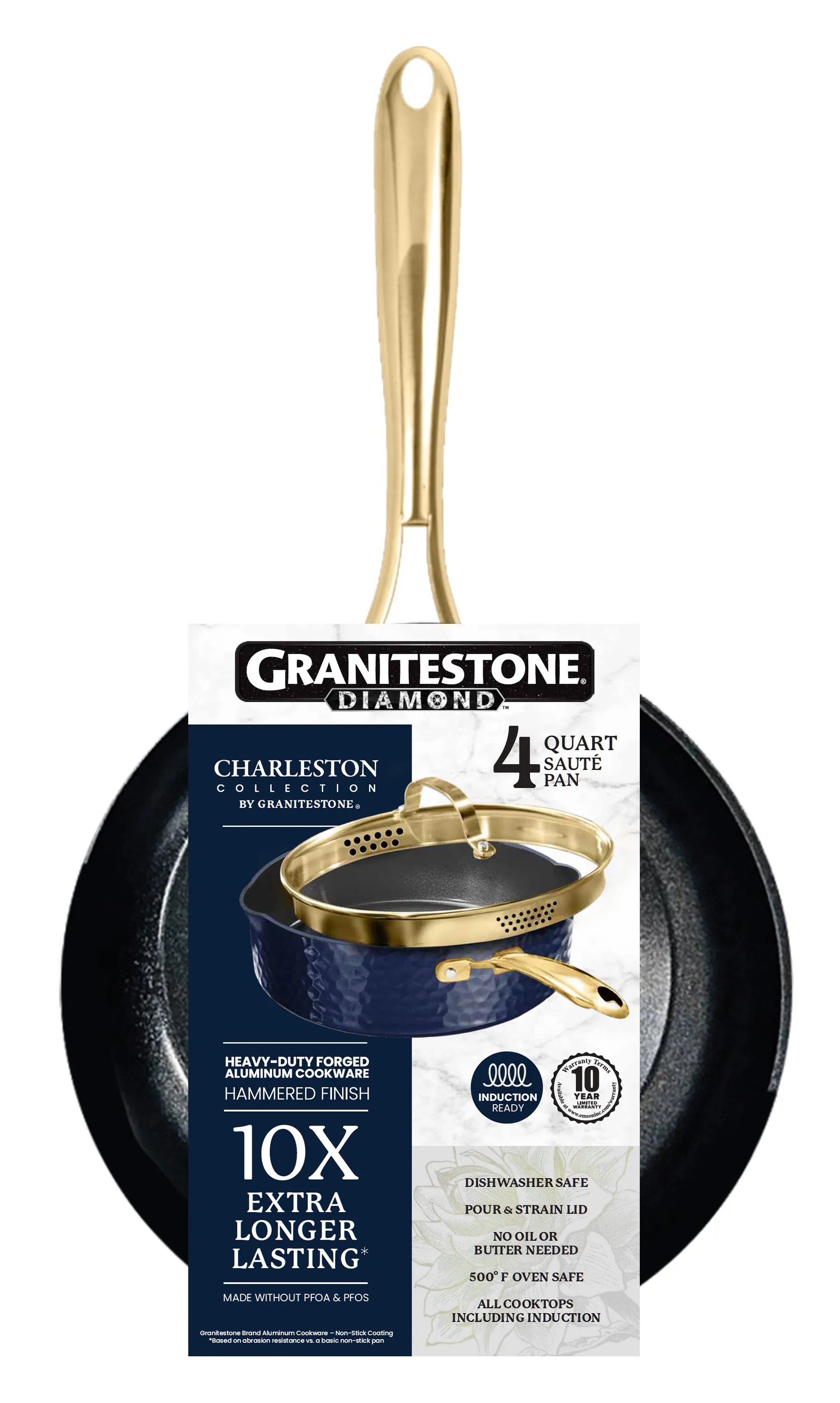 Granitestone Charleston Collection - Hammered Cookware - Pans, Available in Navy, Black, and White