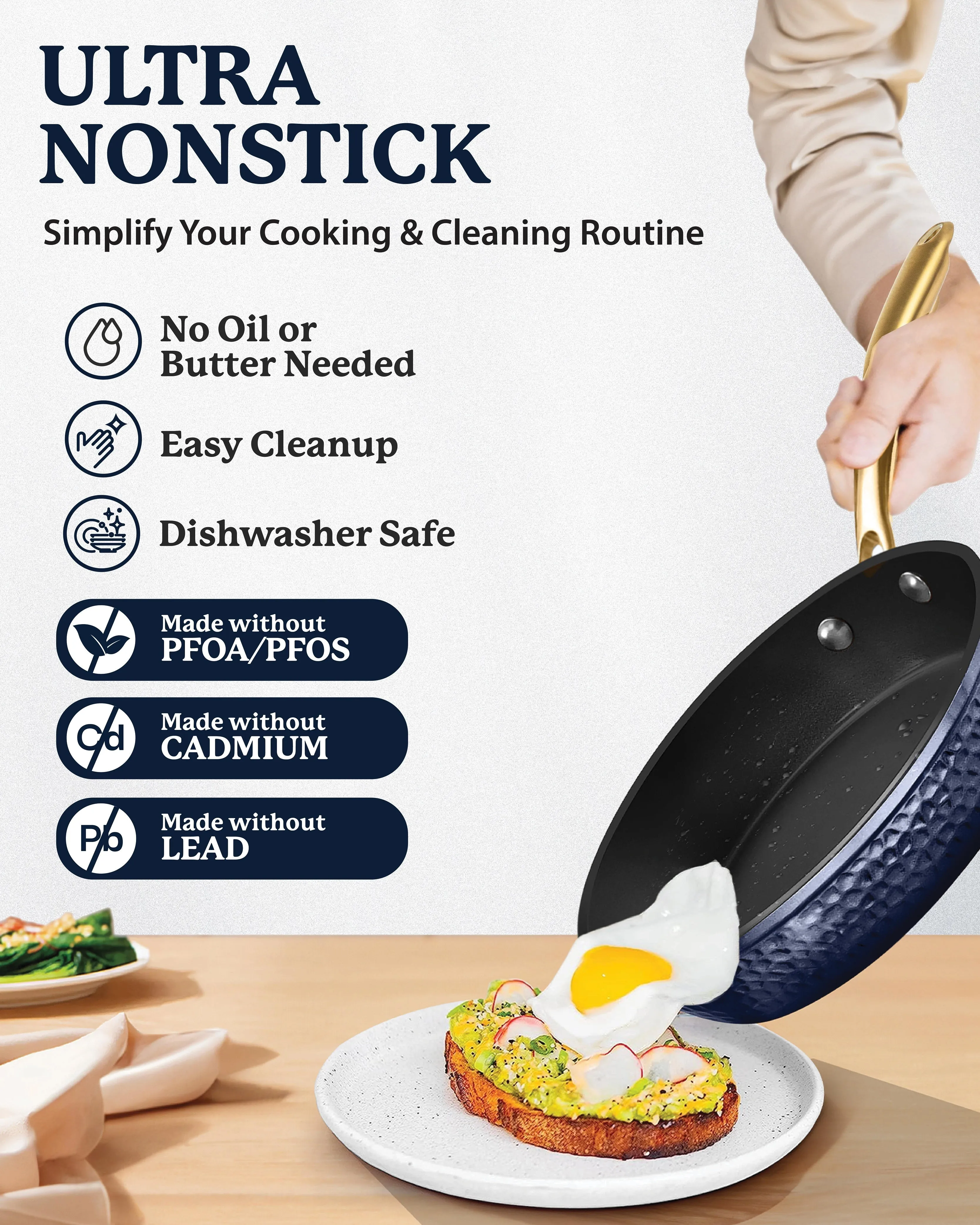 Granitestone Charleston Collection - Hammered Cookware - Pots, Pans, Available in Navy, Black, and White