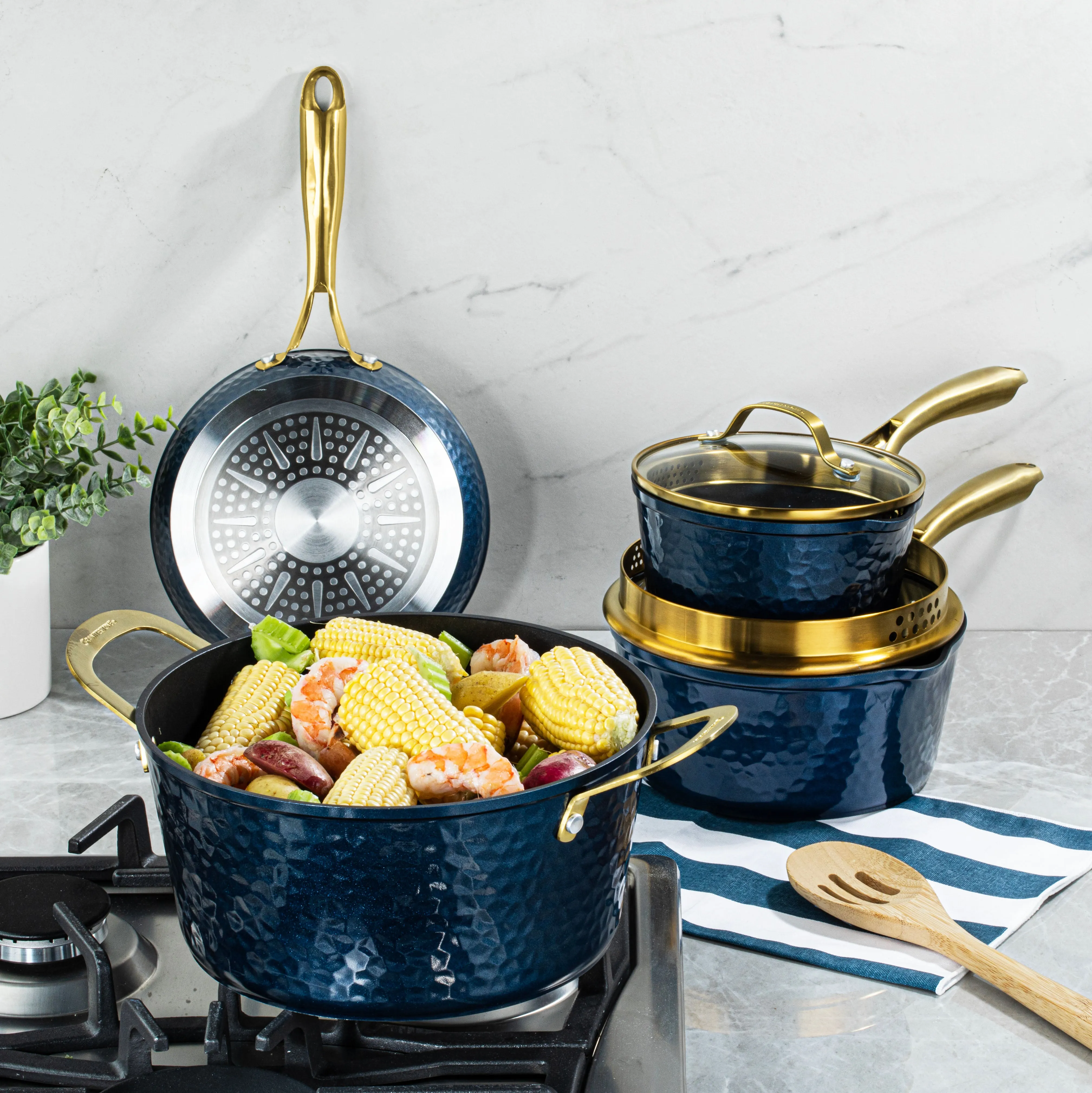 Granitestone Charleston Collection - Hammered Cookware - Pots, Pans, Available in Navy, Black, and White