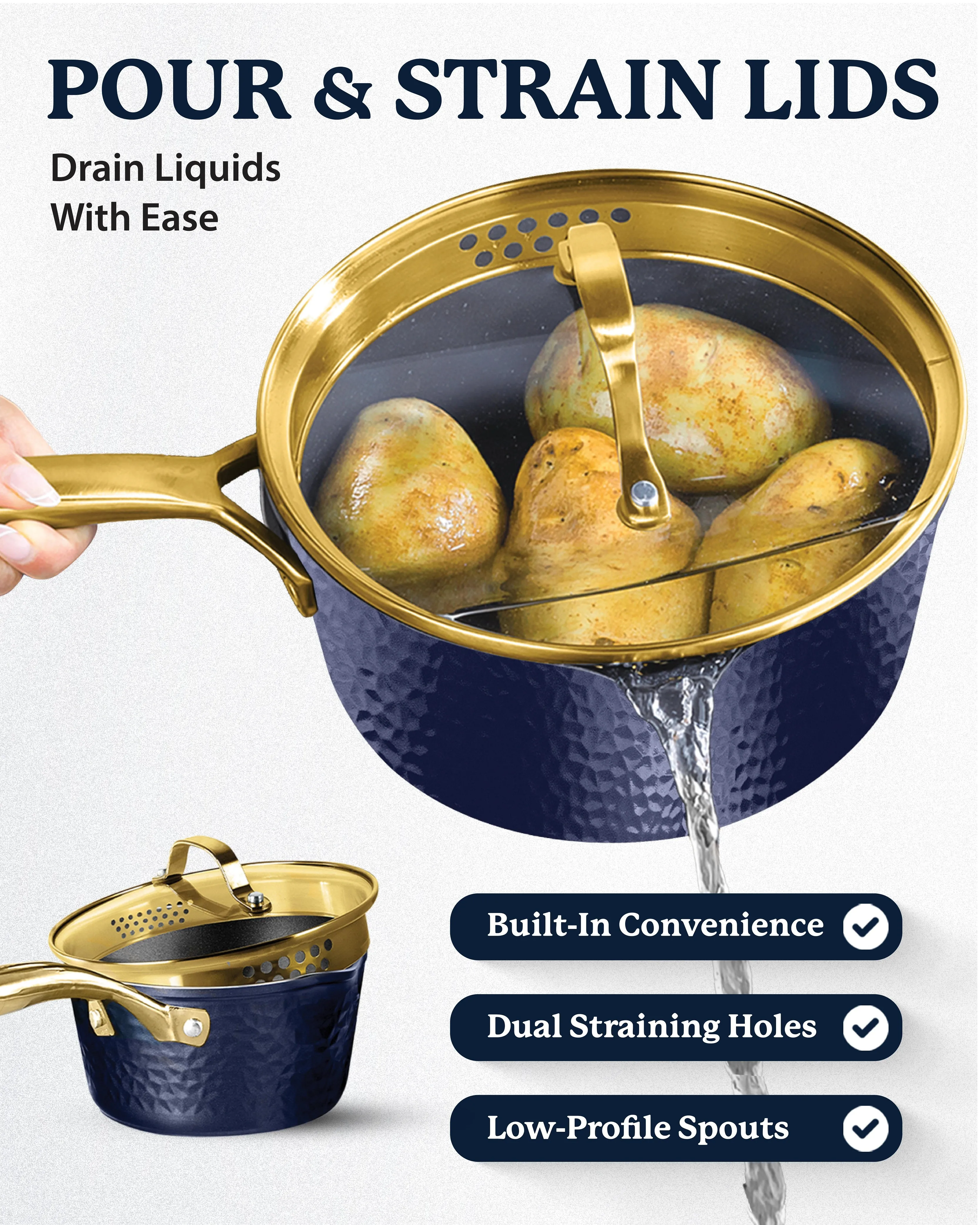 Granitestone Charleston Collection - Hammered Cookware - Pots, Pans, Available in Navy, Black, and White