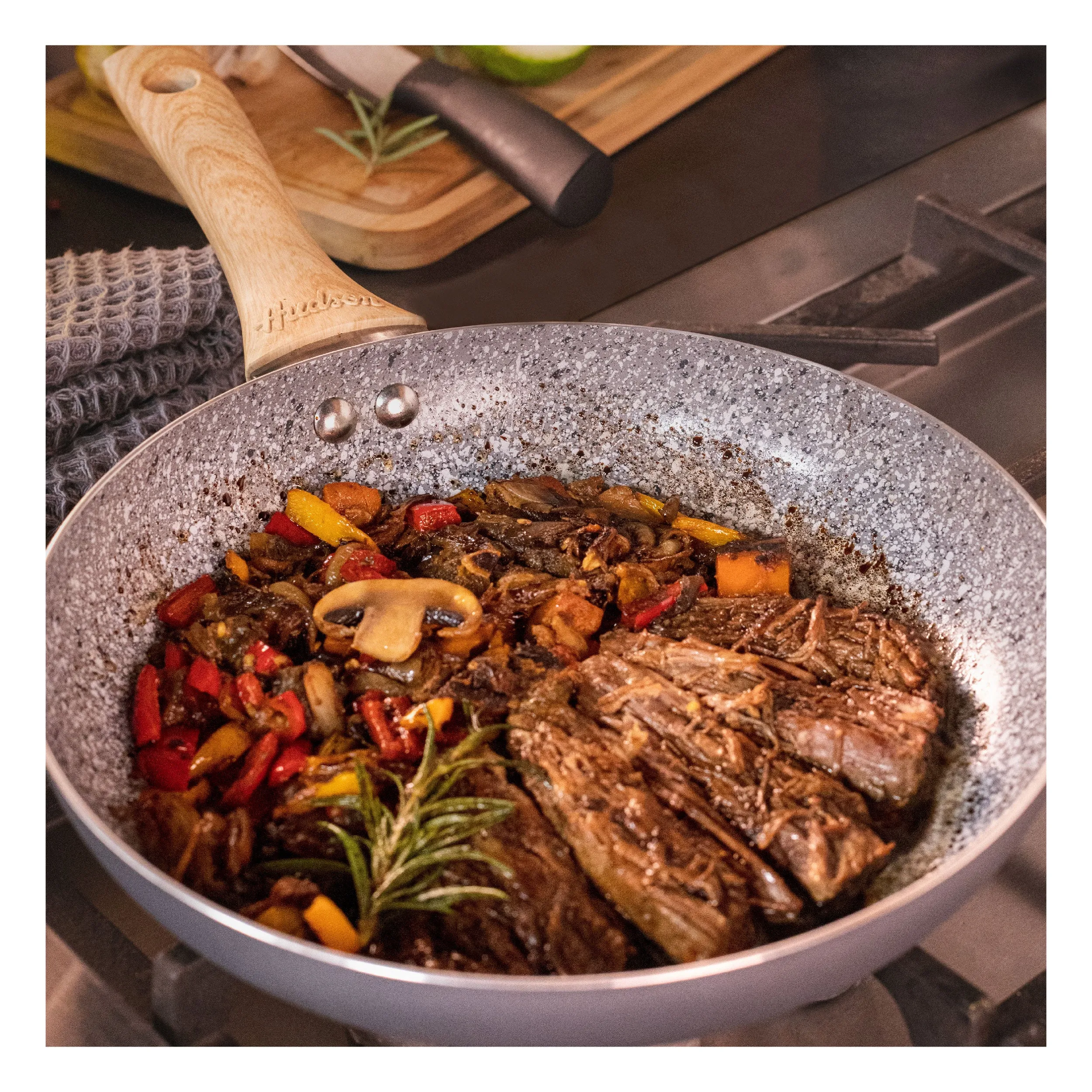 HUDSON Nonstick Grey Frying Pan 9Qt Cookware, Pots and Pans, Dishwasher Safe,Granite