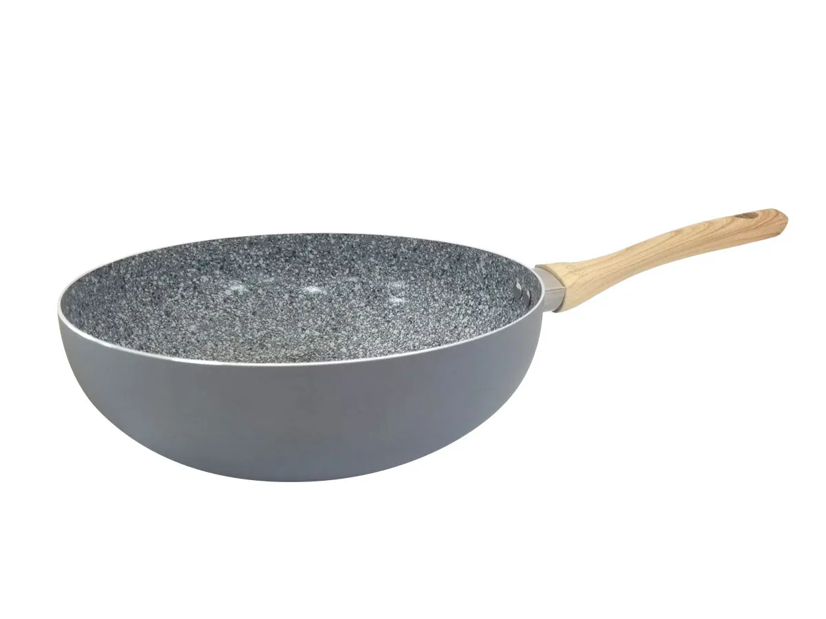 HUDSON Stainless Steel Nonstick Coating Wok Nonstick Covered Wok Granite Grey…