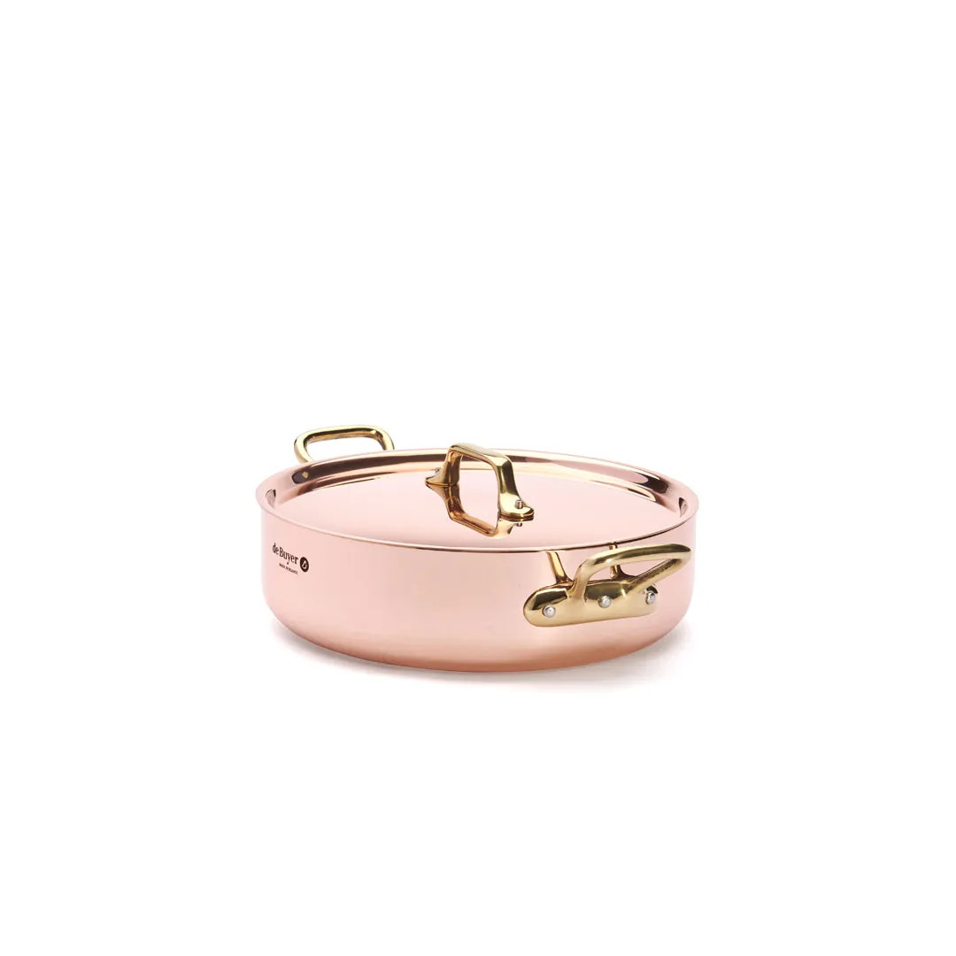 INOCUIVRE SERVICE Copper Round Sauté Pan with Lid and Brass Handles