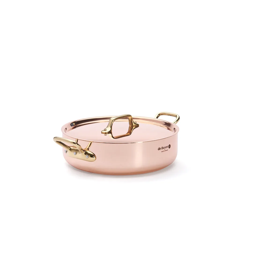 INOCUIVRE SERVICE Copper Round Sauté Pan with Lid and Brass Handles