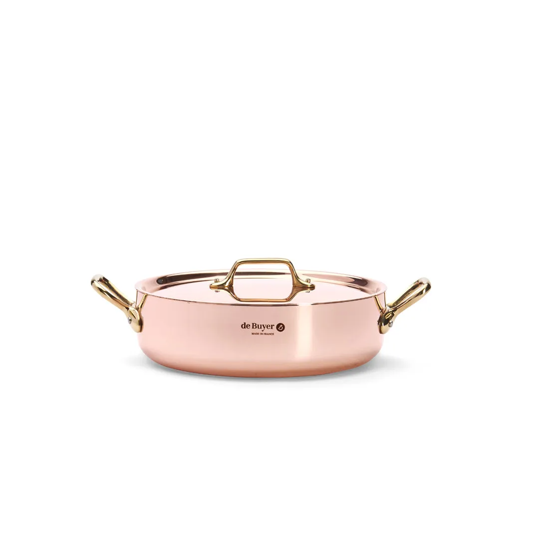 INOCUIVRE SERVICE Copper Round Sauté Pan with Lid and Brass Handles