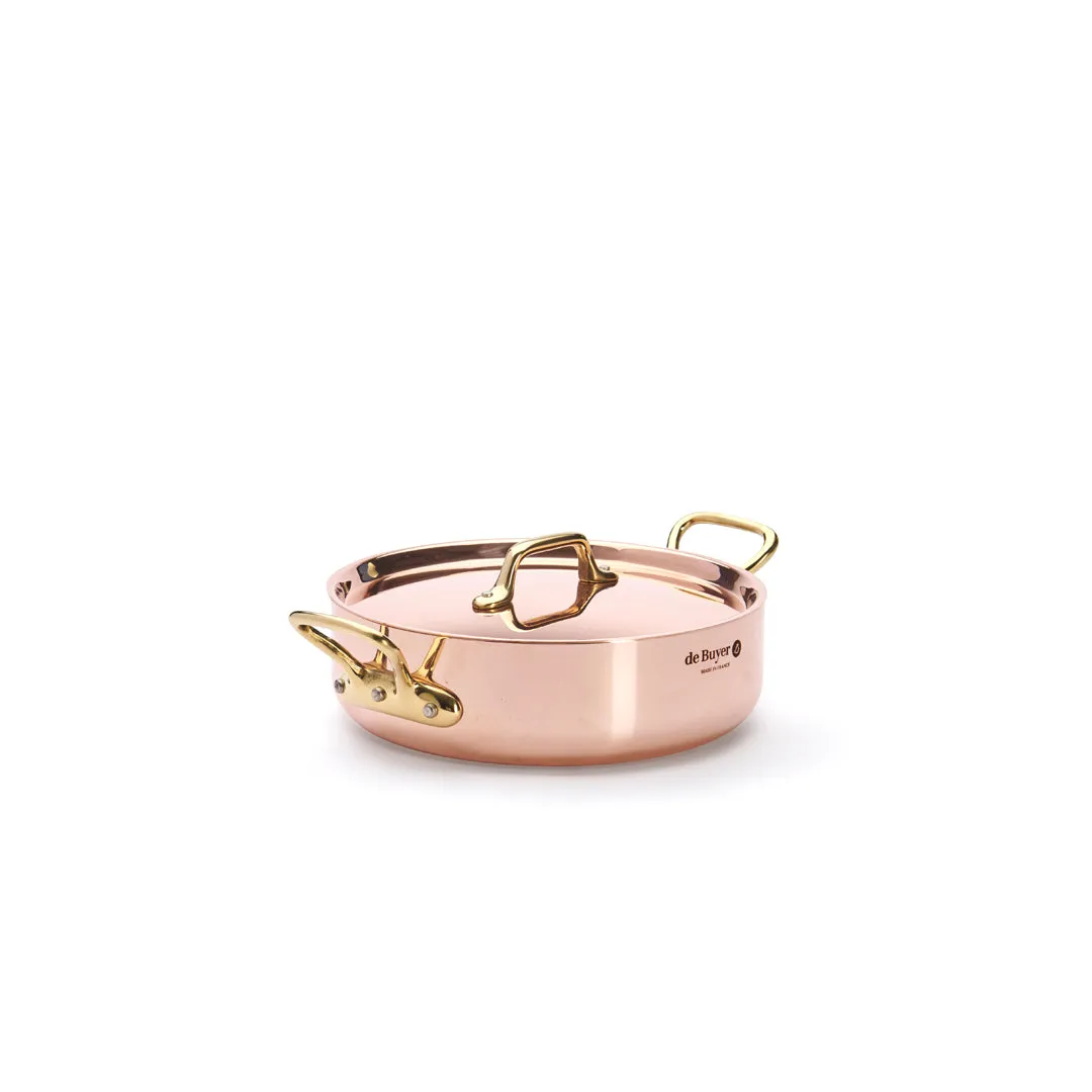 INOCUIVRE SERVICE Copper Round Sauté Pan with Lid and Brass Handles