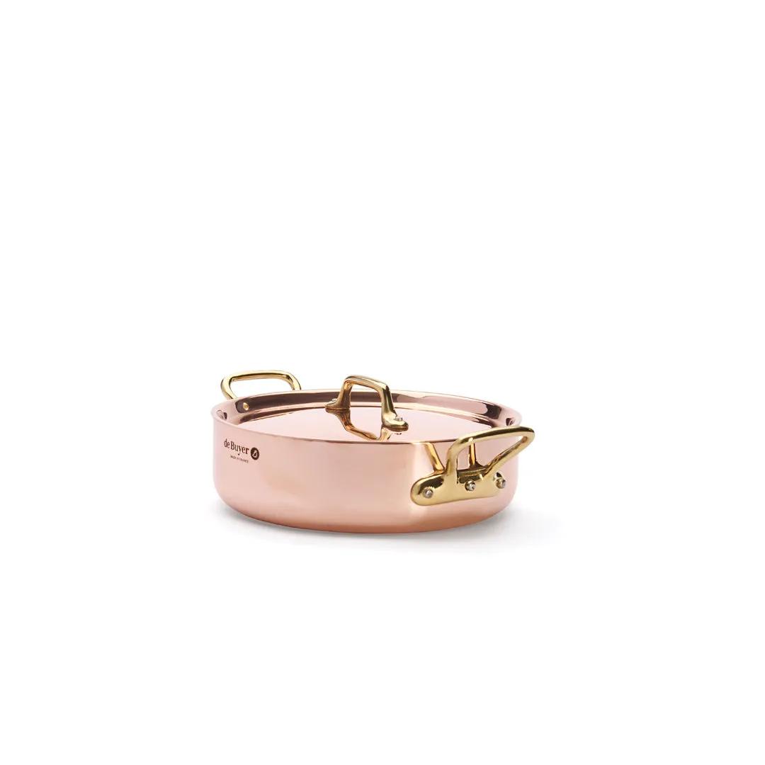 INOCUIVRE SERVICE Copper Round Sauté Pan with Lid and Brass Handles