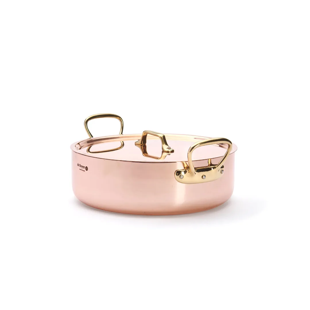 INOCUIVRE SERVICE Copper Round Sauté Pan with Lid and Brass Handles
