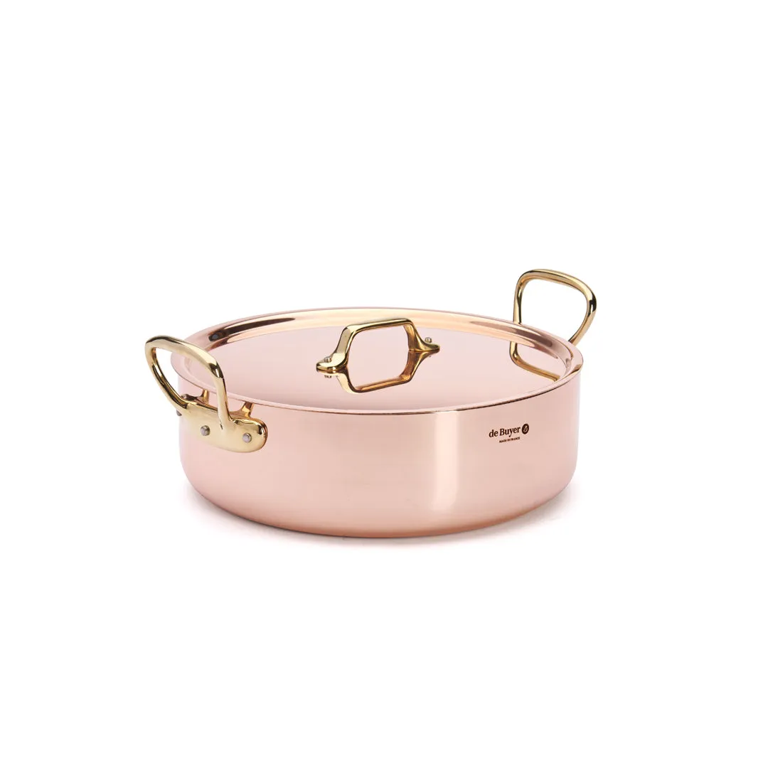 INOCUIVRE SERVICE Copper Round Sauté Pan with Lid and Brass Handles
