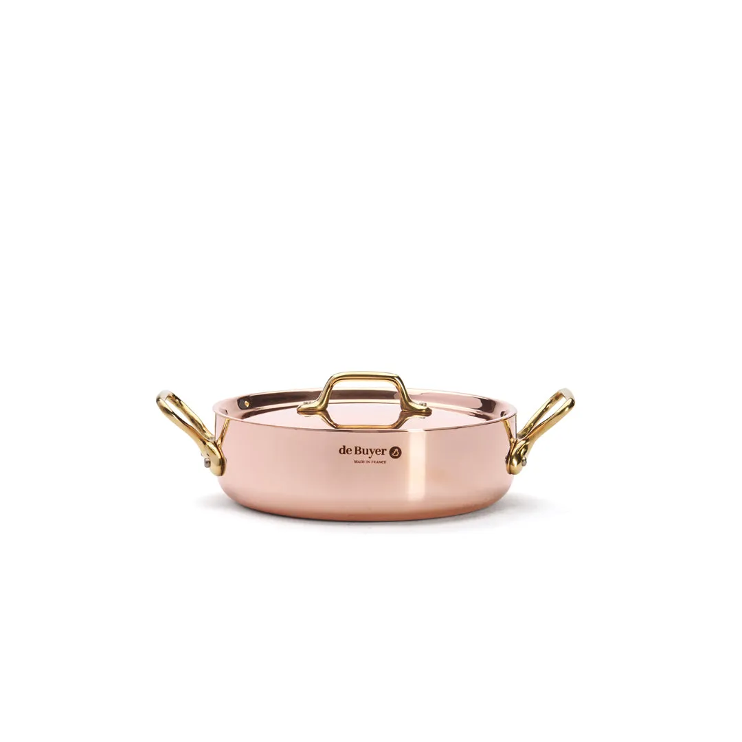 INOCUIVRE SERVICE Copper Round Sauté Pan with Lid and Brass Handles