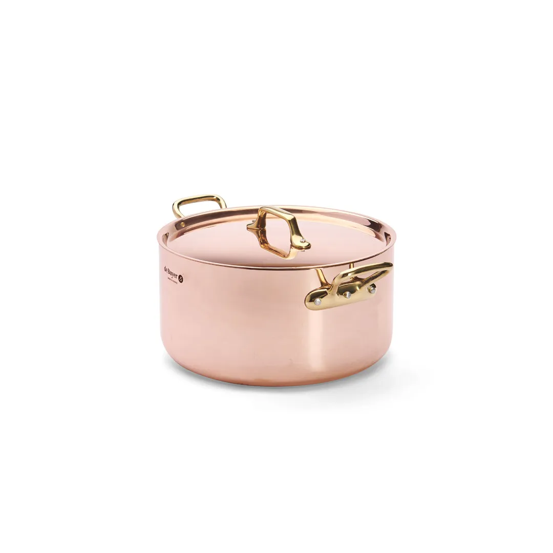 INOCUIVRE SERVICE Copper Stew Pan with Lid and Brass Handles