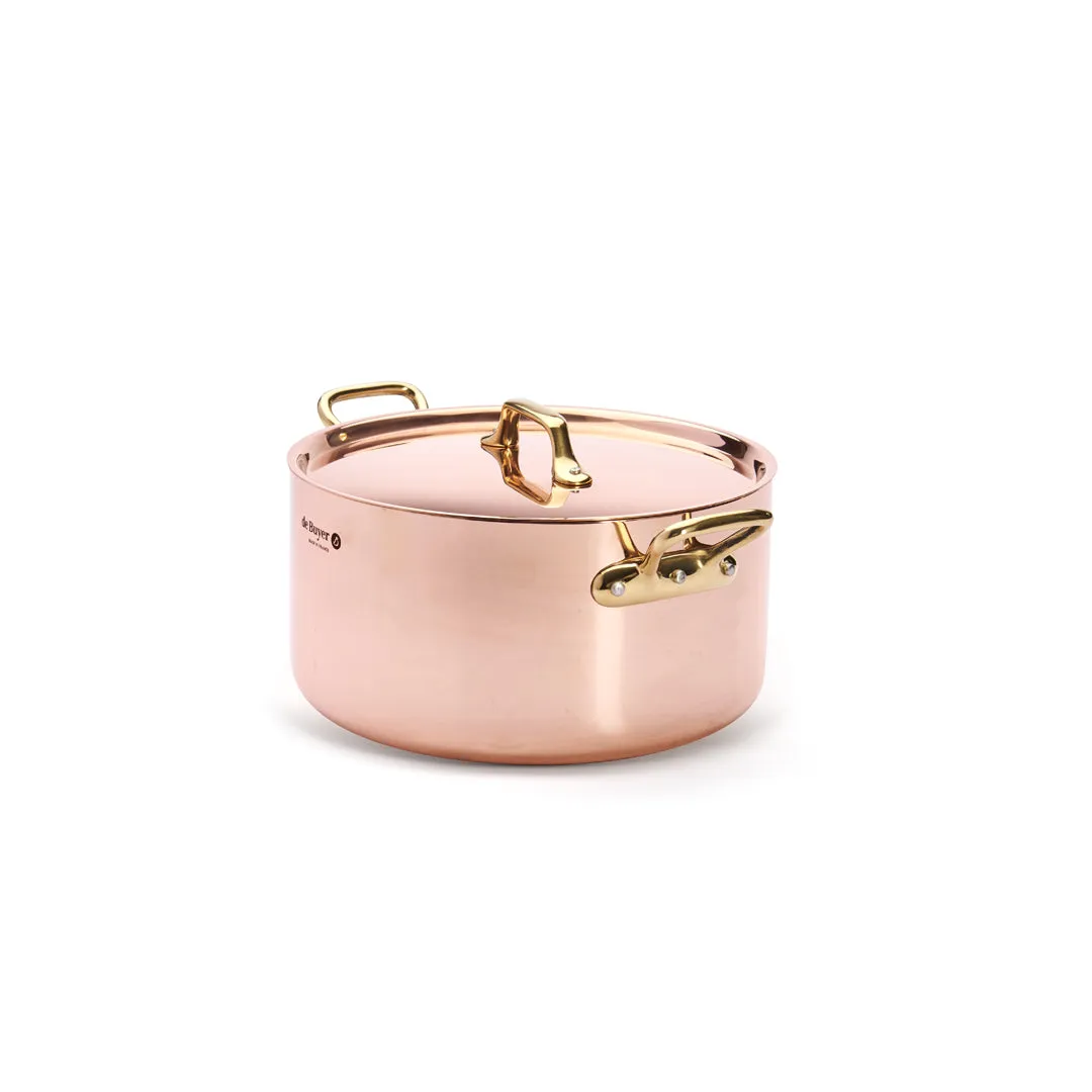 INOCUIVRE SERVICE Copper Stew Pan with Lid and Brass Handles