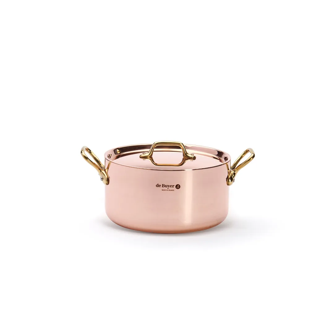 INOCUIVRE SERVICE Copper Stew Pan with Lid and Brass Handles