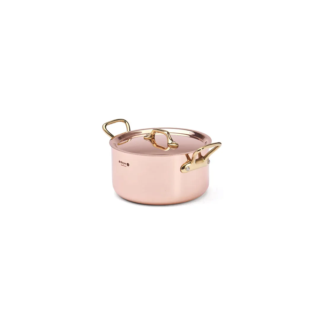 INOCUIVRE SERVICE Copper Stew Pan with Lid and Brass Handles