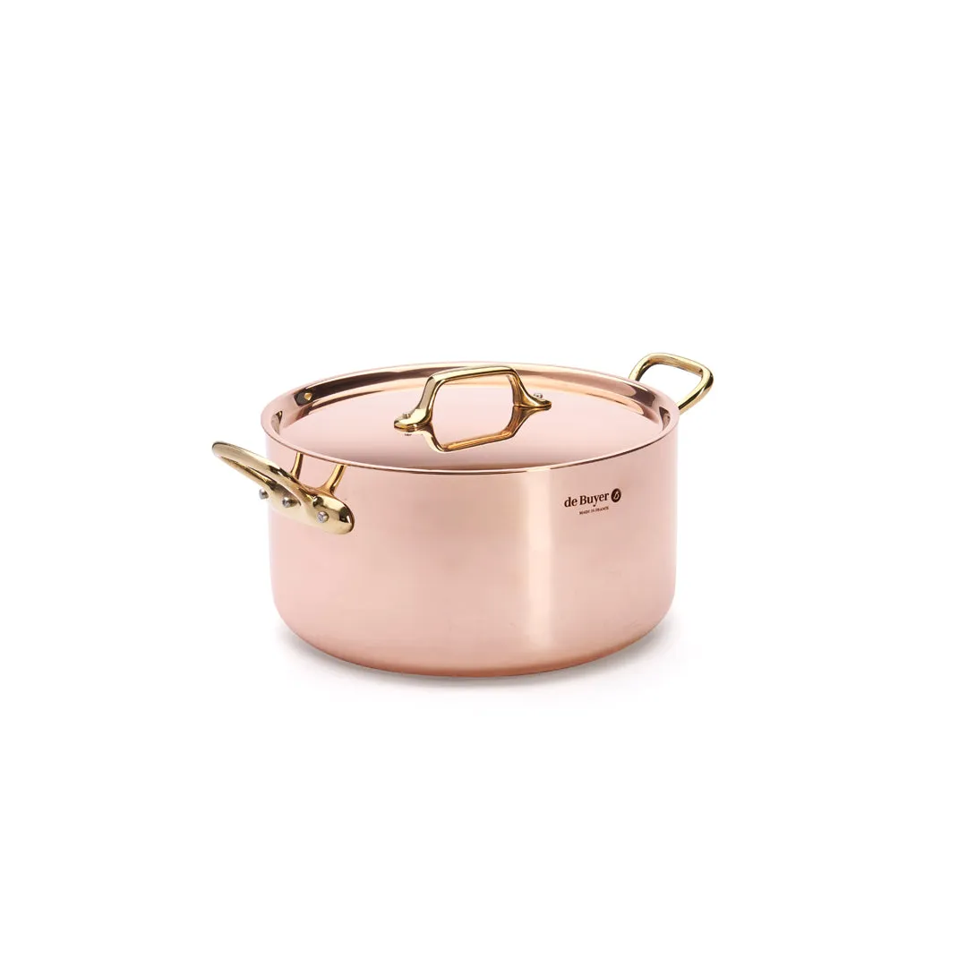 INOCUIVRE SERVICE Copper Stew Pan with Lid and Brass Handles