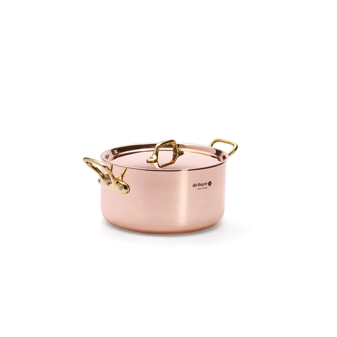 INOCUIVRE SERVICE Copper Stew Pan with Lid and Brass Handles
