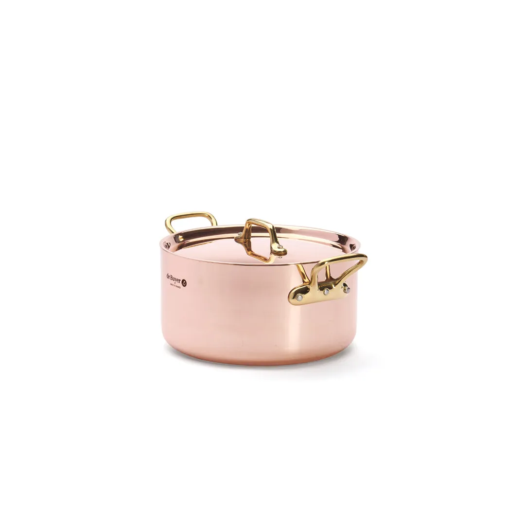 INOCUIVRE SERVICE Copper Stew Pan with Lid and Brass Handles