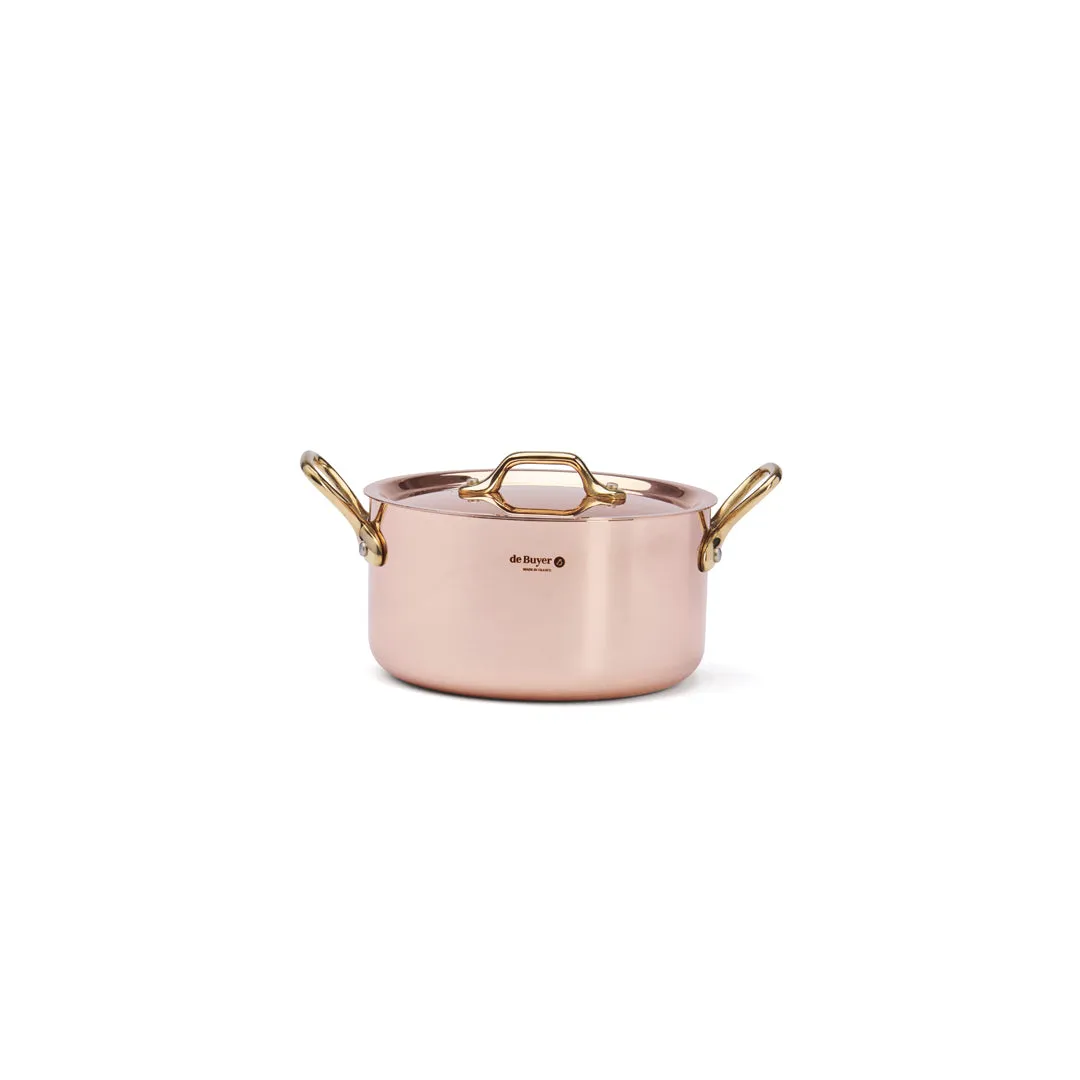 INOCUIVRE SERVICE Copper Stew Pan with Lid and Brass Handles