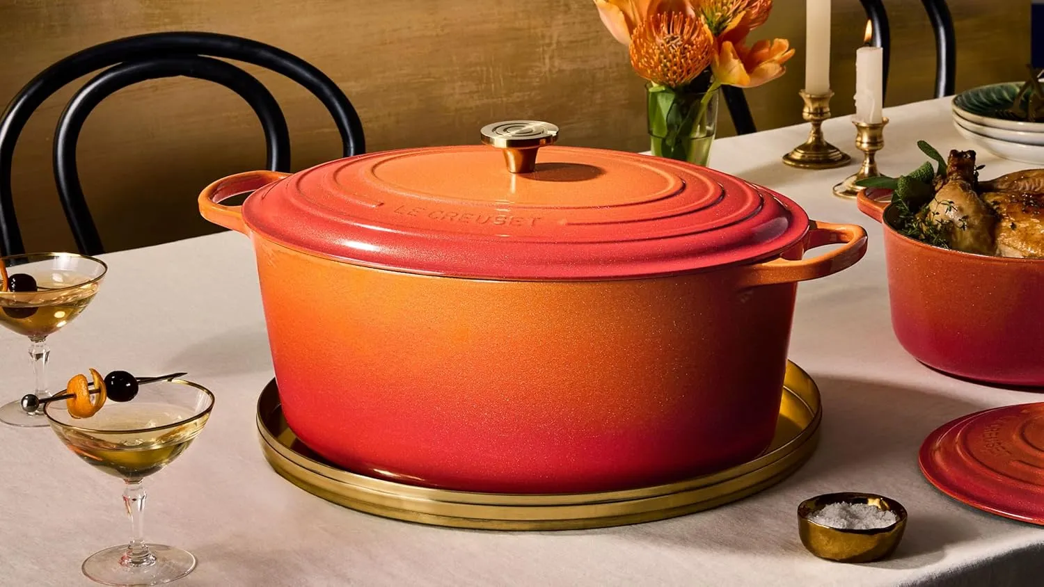Le Creuset 15 1/2 Qt. Enameled Cast Iron Signature Oval Dutch Oven w/Crucible Knob - Flamme Doree