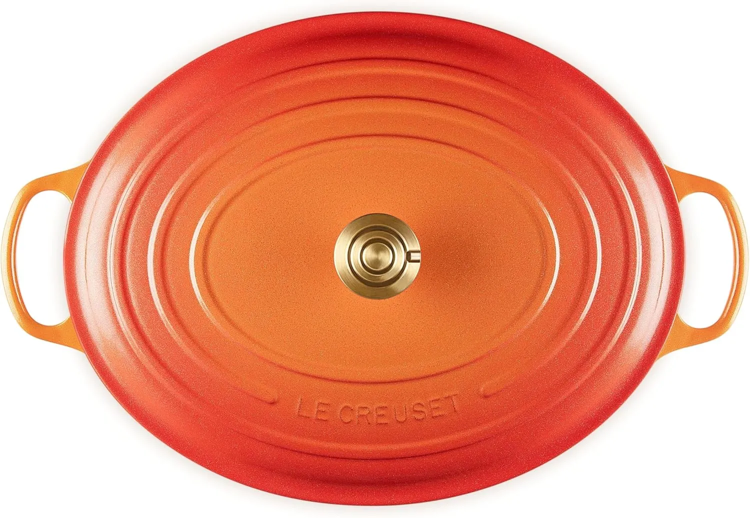 Le Creuset 15 1/2 Qt. Enameled Cast Iron Signature Oval Dutch Oven w/Crucible Knob - Flamme Doree
