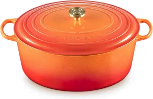 Le Creuset 15 1/2 Qt. Enameled Cast Iron Signature Oval Dutch Oven w/Crucible Knob - Flamme Doree
