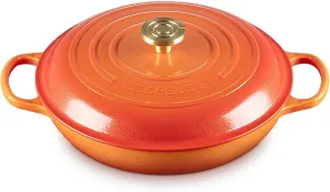 Le Creuset 3 1/2 Qt. Enameled Cast Iron Signature Braiser w/Crucible Knob - Flamme Doree