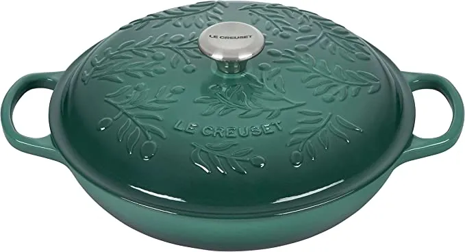 Le Creuset 3 1/2 Qt. Signature Enameled Cast Iron Braiser w/Olive Branch Embossed Lid - Artichaut- Personalized Engraving Available