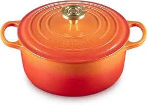 Le Creuset 4 1/2 Qt. Enameled Cast Iron Signature Round Dutch Oven w/Crucible Knob - Flamme Doree
