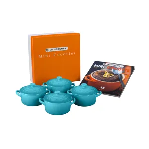 Le Creuset Set of 4 Mini Cocottes w/Mini-Cocotte Cookbook (8 oz. each) - Caribbean