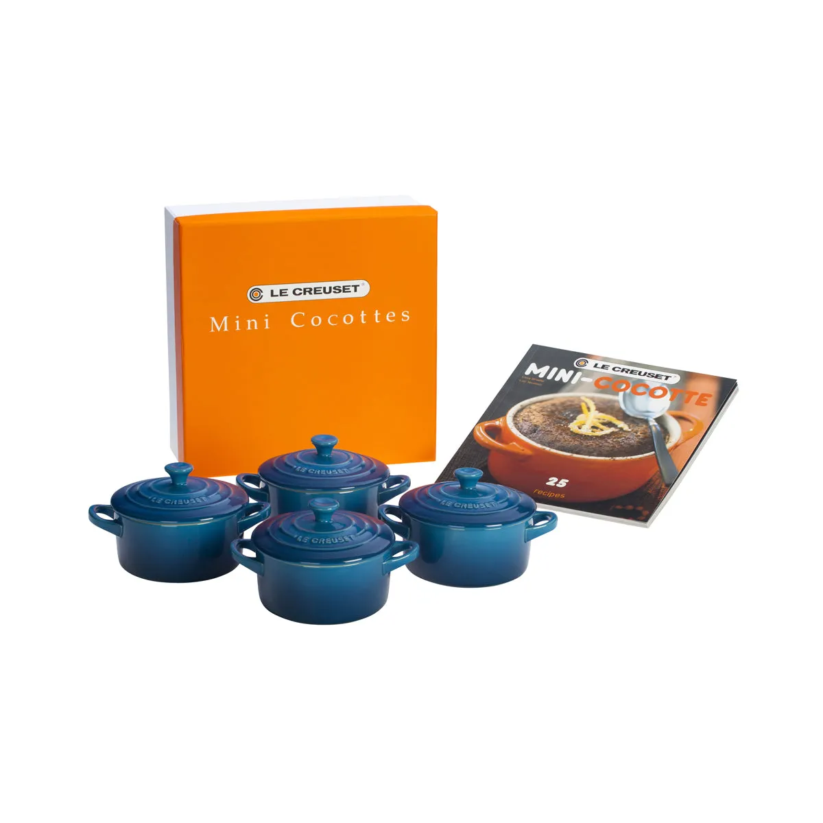Le Creuset Set of 4 Mini Cocottes w/Mini-Cocotte Cookbook (8 oz. each) - Marseille
