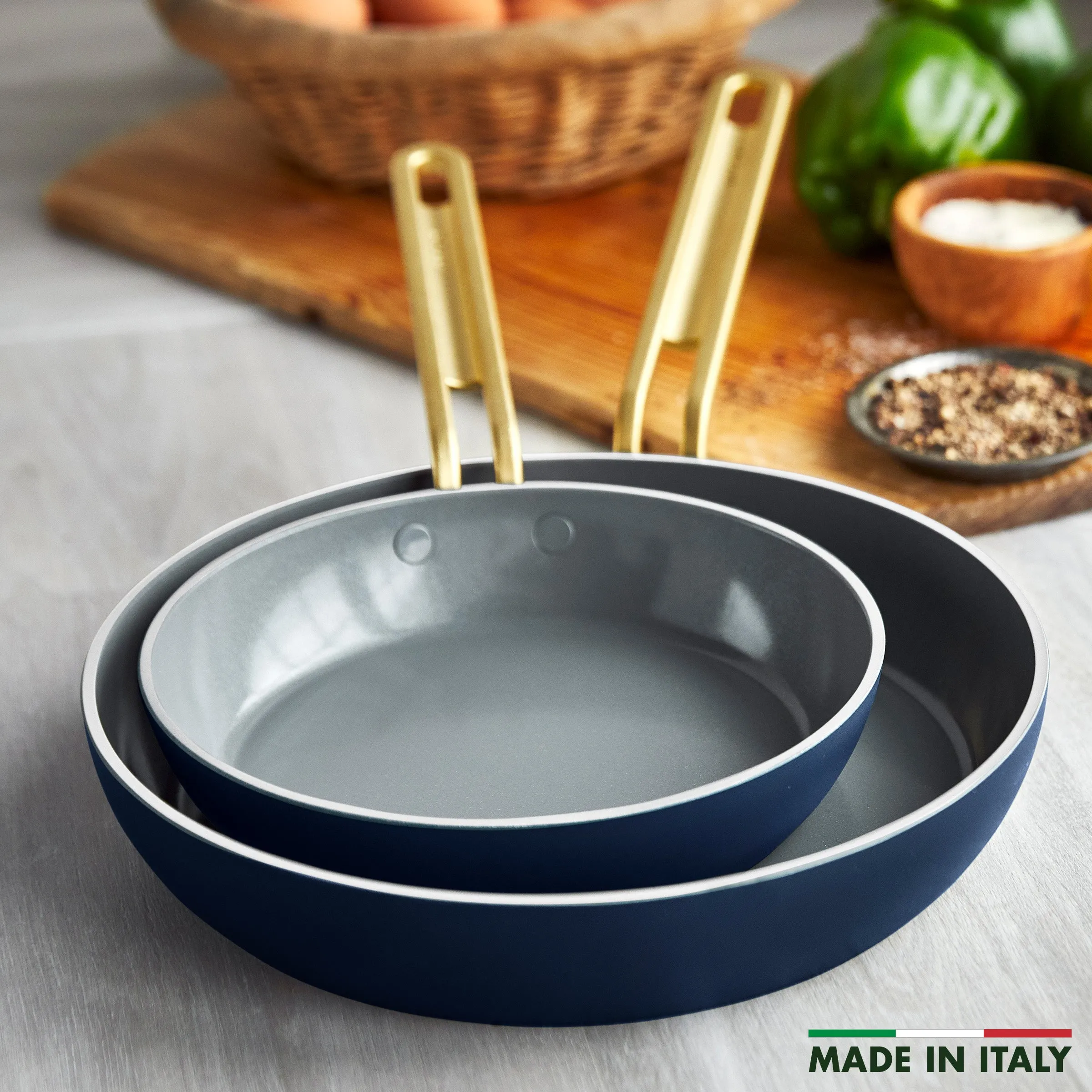 Stanley Tucci™ Ceramic Nonstick 4-Piece Chef Set with The Tucci Cookbook | Marino Blue